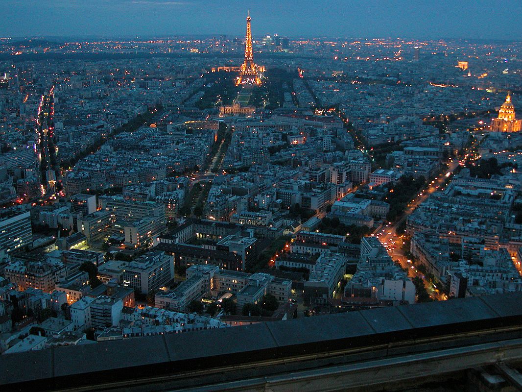 Paris 08 Evening Lights On Eiffel Tower And La Defense, Dome Church Les Invalides From Montparnasse Tower 